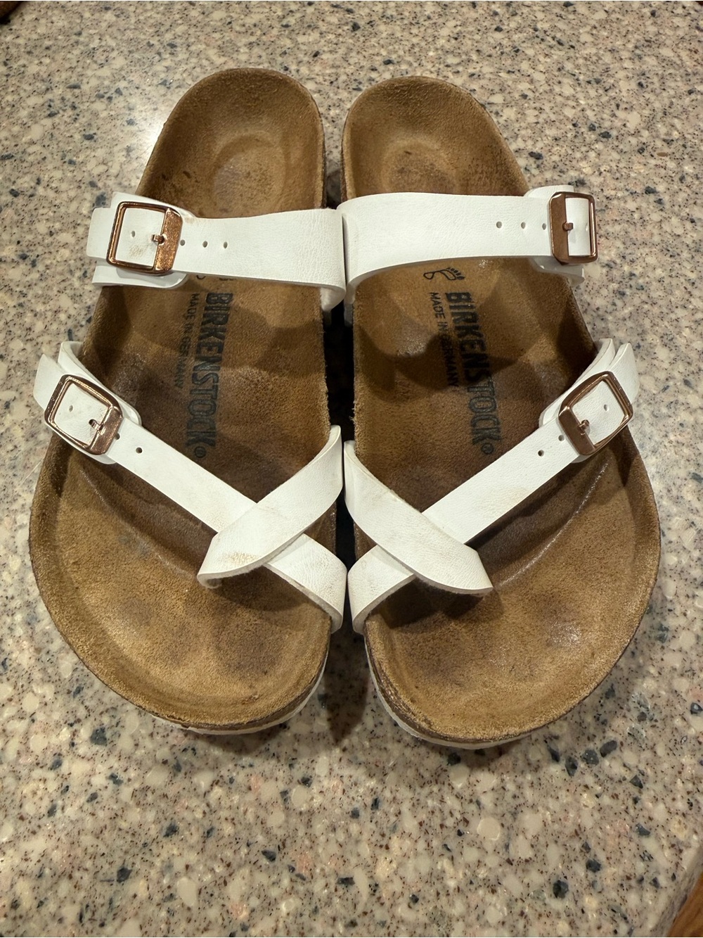 Birkenstock White Cross-Strap Leather Sandals with Buckles Mayari
